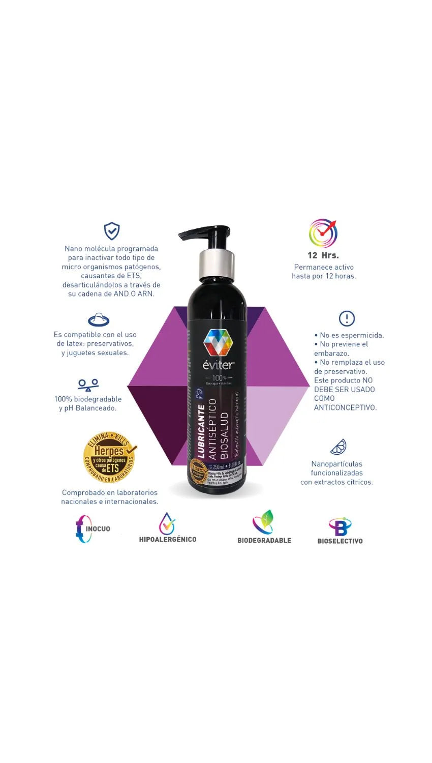 LUBRICANTE ANTISÉPTICO BIOSALUD ÉVITER® 250 ml.