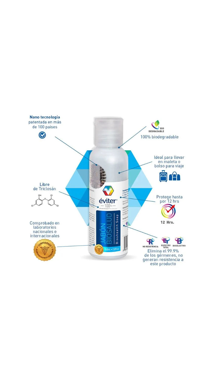 JABÓN ANTISÉPTICO BIOSALUD ÉVITER® 60 ml.