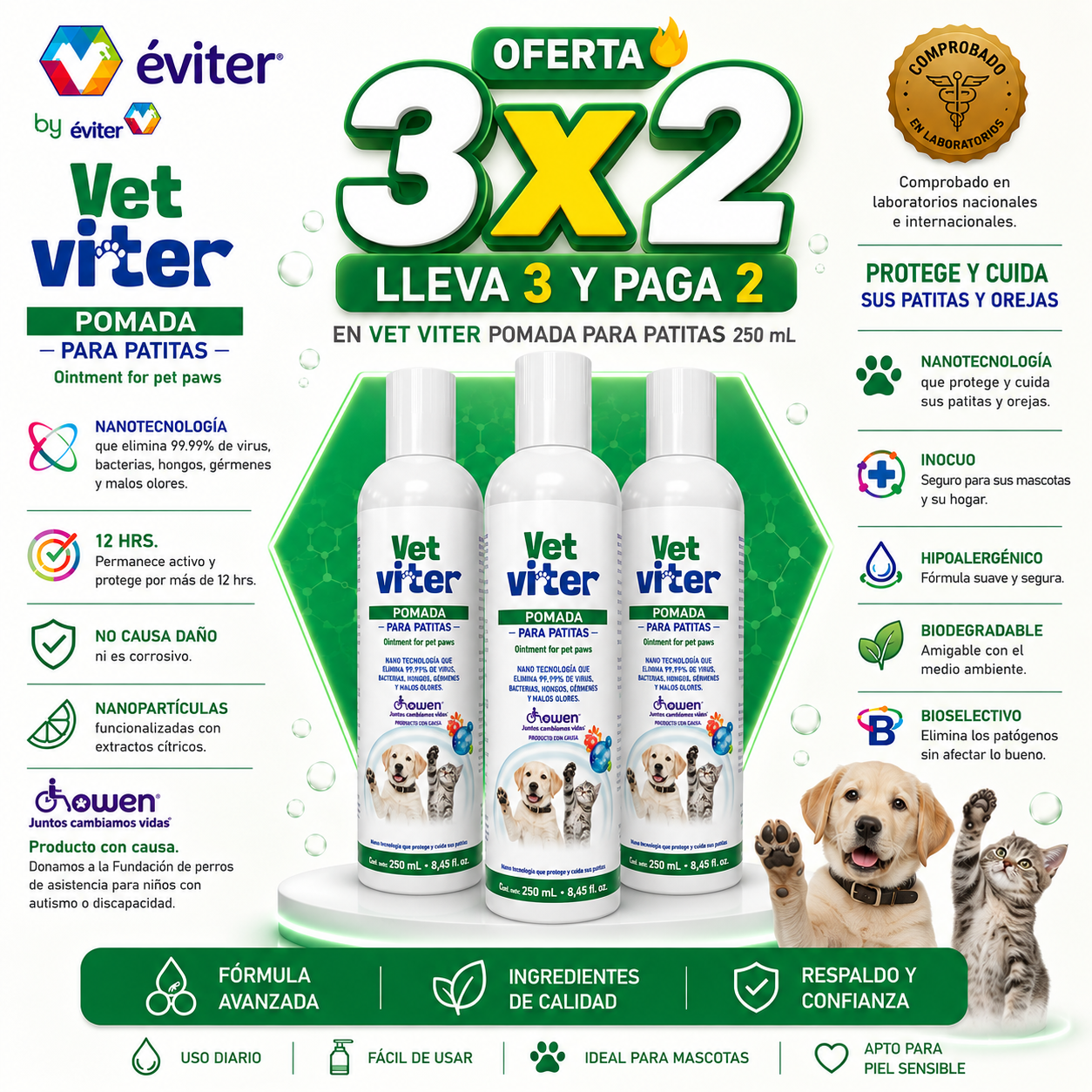 3x2 POMADA PARA PATITAS VET-VITER® 250 ml.