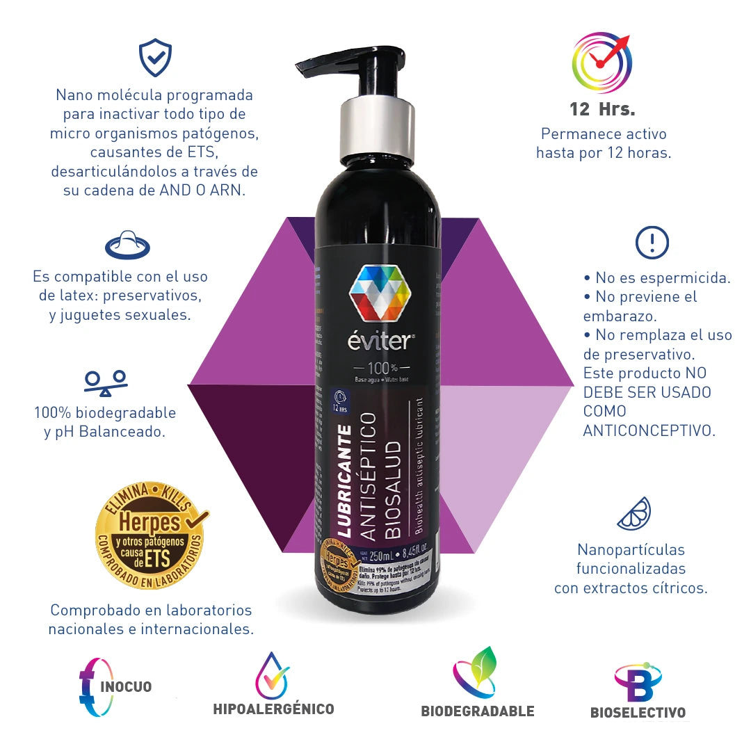 LUBRICANTE ANTISÉPTICO BIOSALUD ÉVITER® 250 ml.