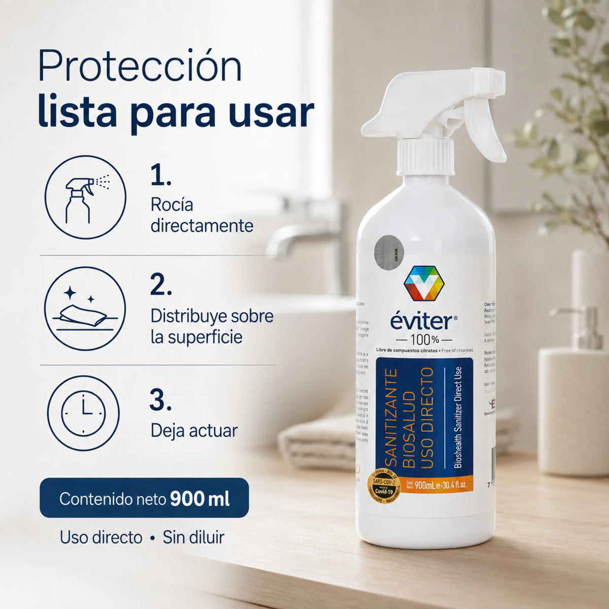 SANITIZANTE BIOSALUD USO DIRECTO ÉVITER® 900 ML