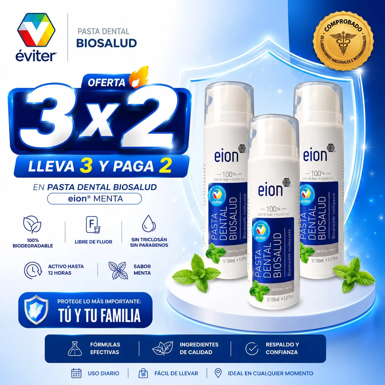 3x2 PASTA DENTAL BIOSALUD EION® 150 ml.