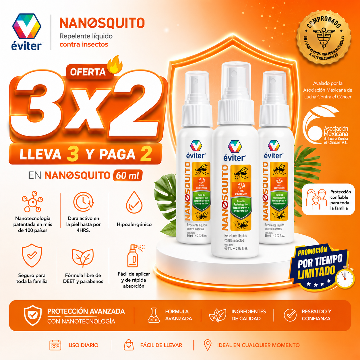 3x2 NANOSQUITO® REPELENTE LÍQUIDO 60 ml
