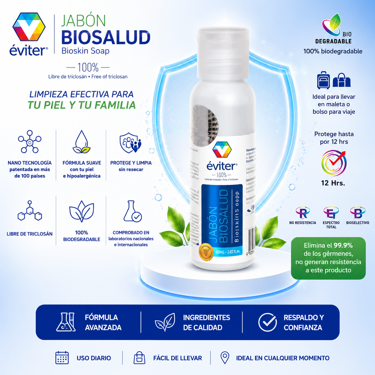 JABÓN ANTISÉPTICO BIOSALUD ÉVITER® 60 ml.