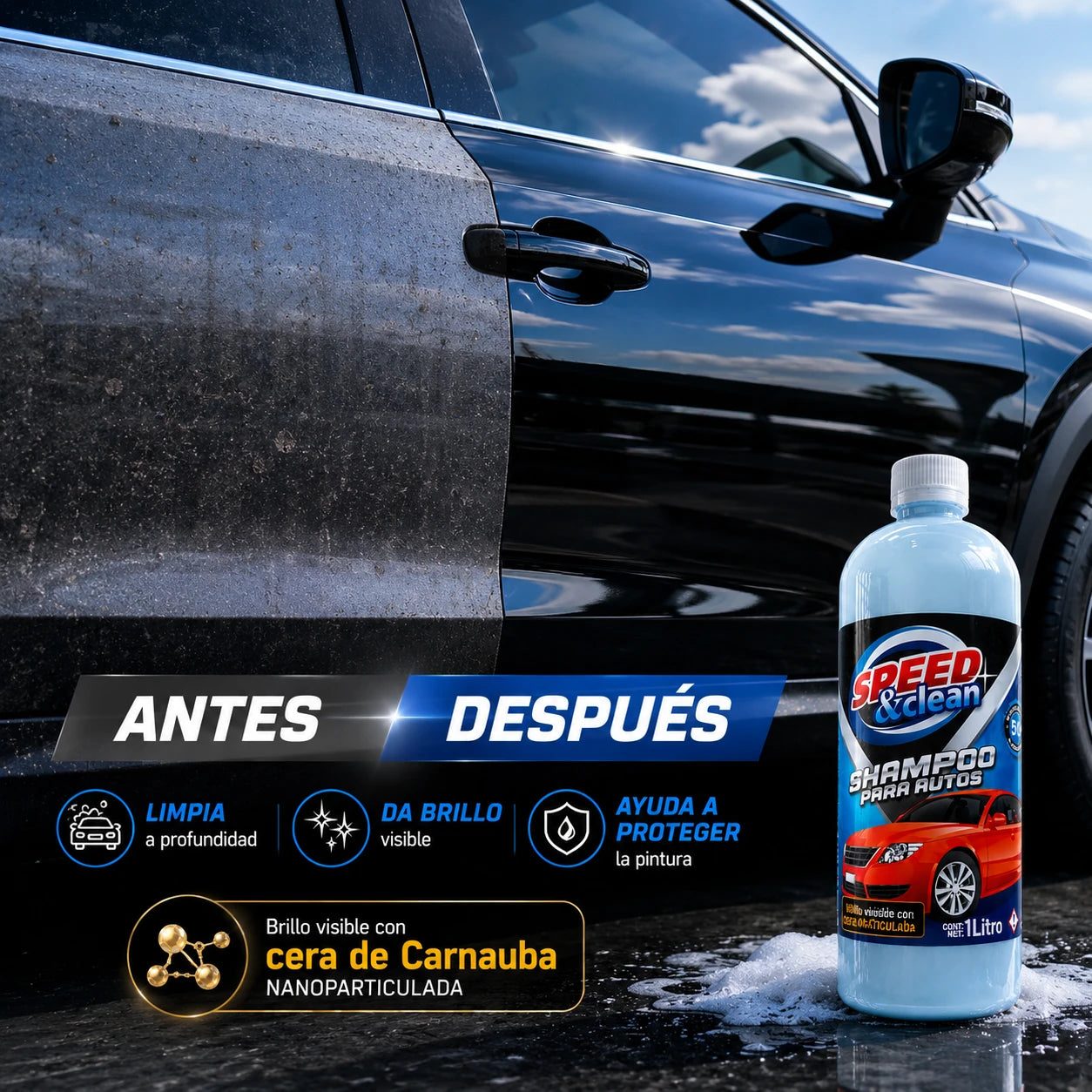 Shampoo para Autos Speed & Clean con Cera de Carnauba – 1 L