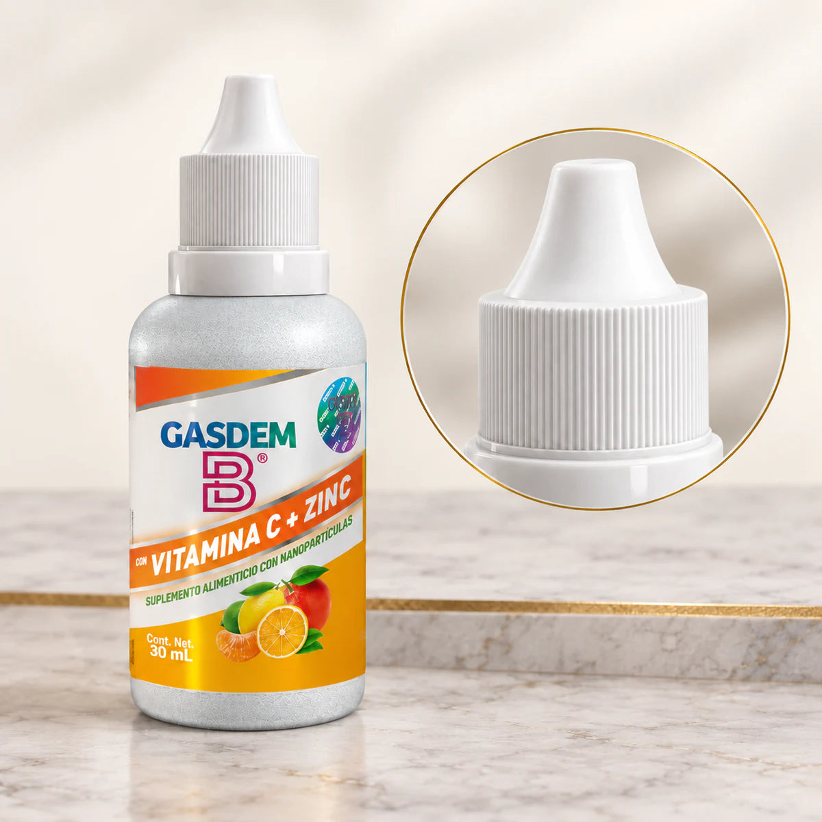 Detalle del envase gotero de Vitamina C + Zinc Gasdem-B